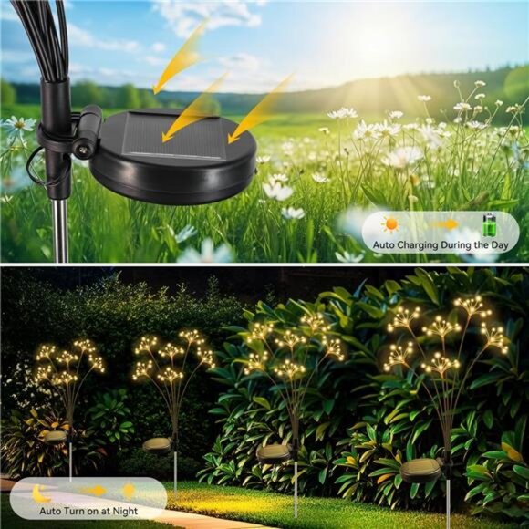 Solar Garden Lights 2 Pack Waterproof Solar Swaying Starburst Light Outdoor - Picture 4 of 7